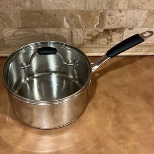 Cooking with Calphalon 2quart Stainless Steel Saucepan with Black Handle, Used